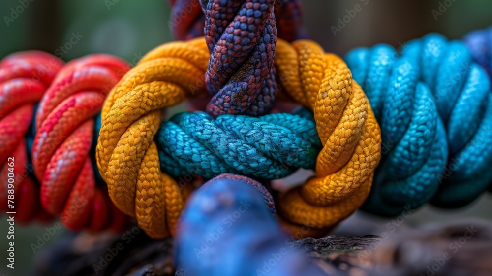 The diversity and strength of a team are depicted through a network of colorful ropes