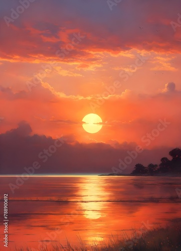 Tranquil Sunrise Sunset Illustration  Serene Artwork