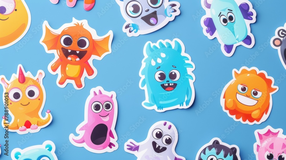Fototapeta premium Blank mockup of cartoon character stickers. .