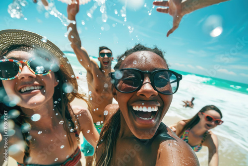 Faces beaming with excitement at a lively beach party
