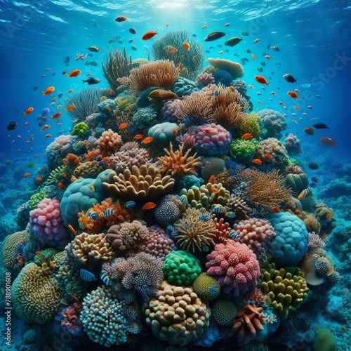 World Oceans Day Save Environment,Beautiful Underwater in wild nature background,Generative Ai. © Monira