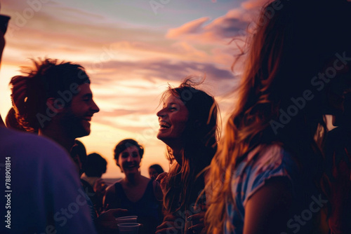Faces aglow with happiness at a sunset-themed summer party