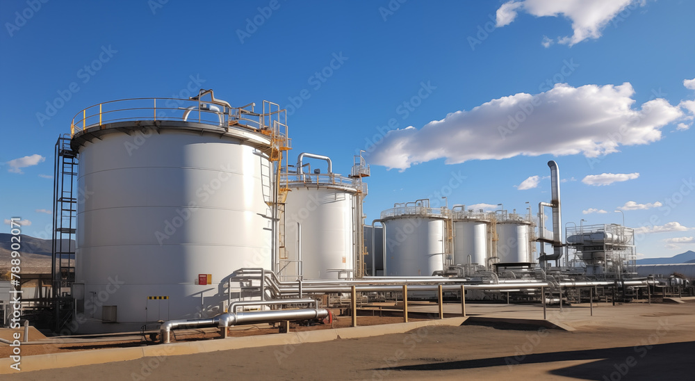 Hyper-Realistic Oil and Gas Plant Against Blue Sky Hyper-Realistic Oil and Gas Plant Against Blue Sky