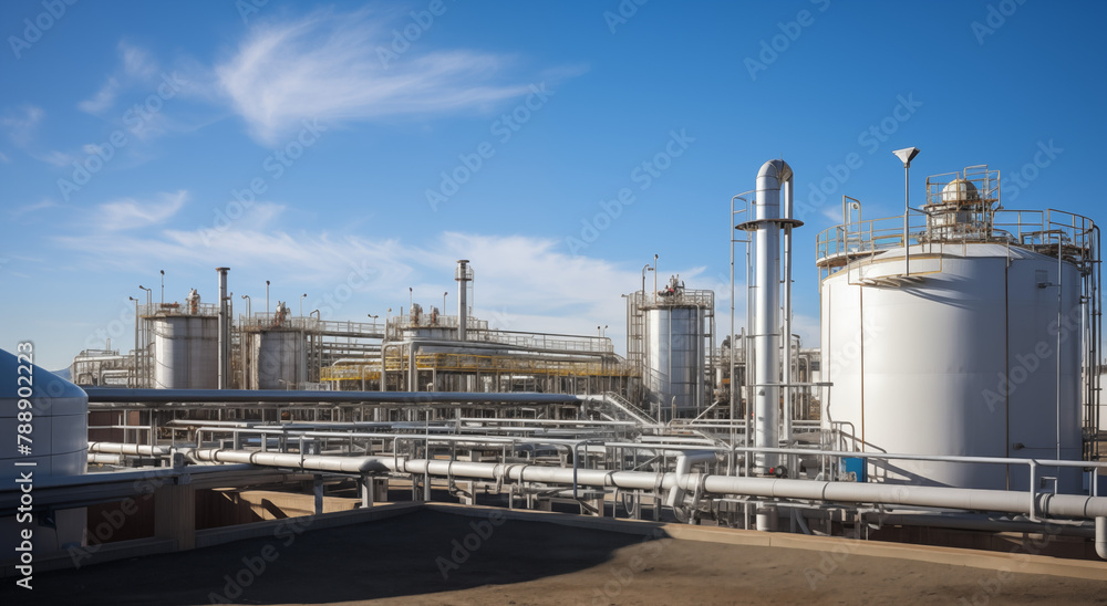 Hyper-Realistic Oil and Gas Plant Against Blue Sky Hyper-Realistic Oil and Gas Plant Against Blue Sky