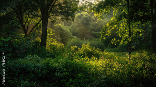 A tranquil scene of nature bathed in the golden light of the summer solstice photo