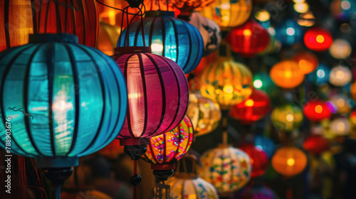 Colorful lanterns adorning the streets during Vesak celebration