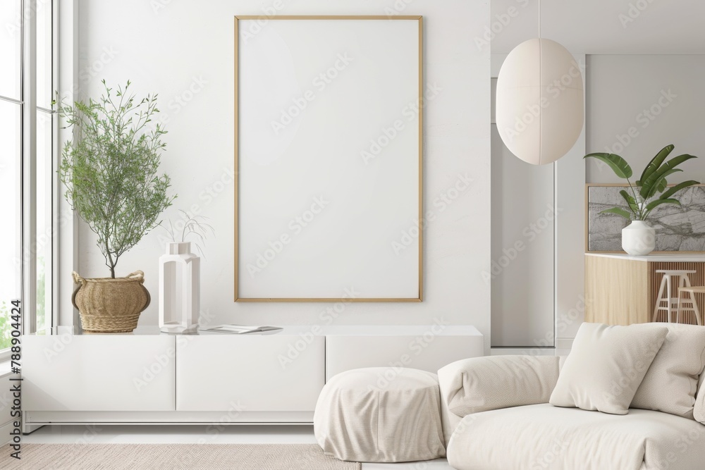 Scandinavian style living room with poster mockup created with generative ai Scandinavian style living room with poster mockup created with generative ai