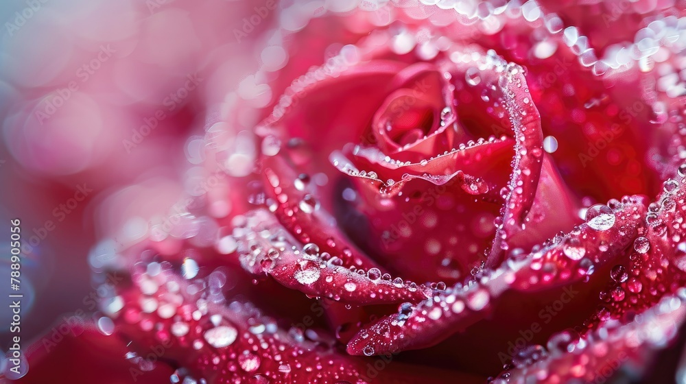 A stunning close up shot of a red rose adorned with glistening water droplets perfect for special occasions like birthdays or Valentine s Day A stunning close up shot of a red rose adorned with glistening water droplets perfect for special occasions like birthdays or Valentine s Day