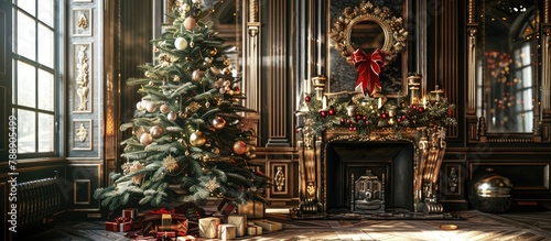 A beautifully designed Christmas tree adorned with elegant decorations, balls, and figurines.