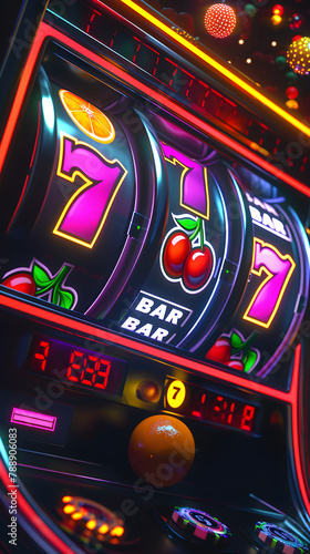 Vibrant and Dynamic Online Slot Machine Interface with Traditional Casino Symbols