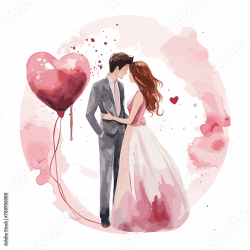 A watercolor happy couple wedding decoration generative AI