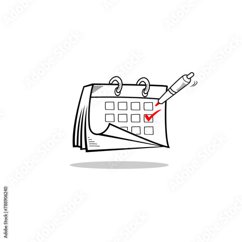 hand drawn doodle calendar and red checklist pen hand drawn sketch illustration