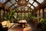 Retractable Roof Panels & Koi Ponds in Antique Greenhouse Conservatory Designs