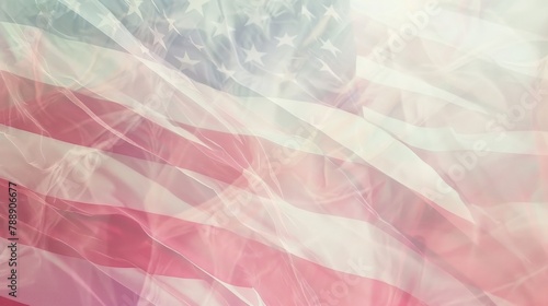 A serene image of the United States flag rendered in faded pastel tones, with a translucent overlay creating a soft and delicate backdrop. 