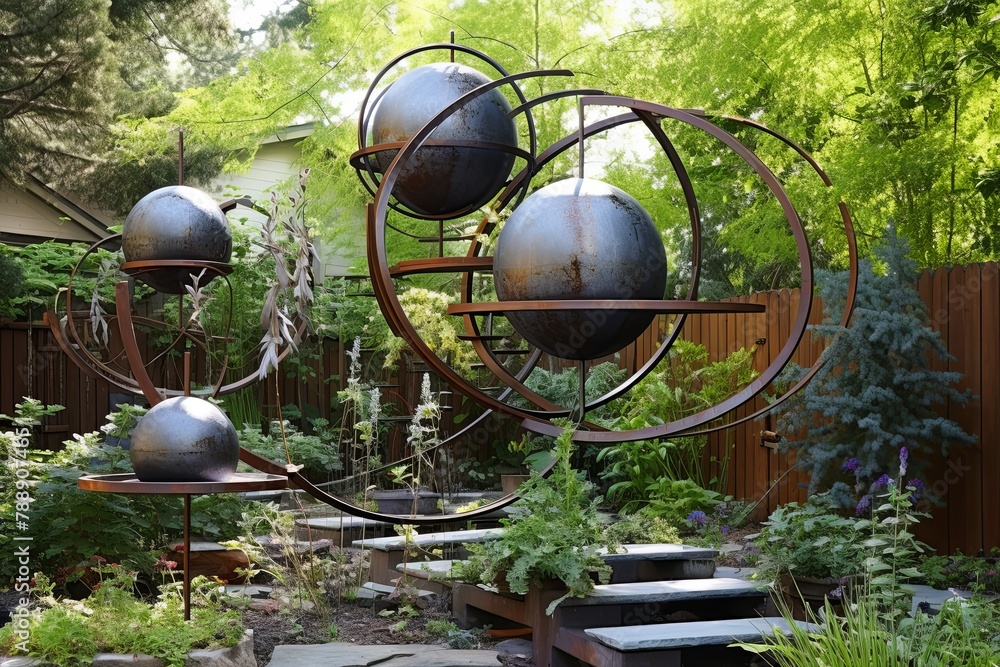 Asymmetrical Trellises and Metal Orb Accents: Avant-Garde Sculpture Garden Inspiration