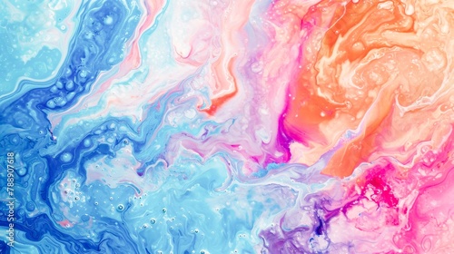 Colorful abstract painting in blue, orange and pink color scheme.