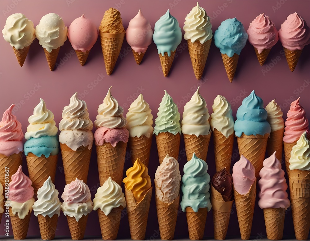 Lots of ice cream in a row of miscellaneous banner. Generative AI,
