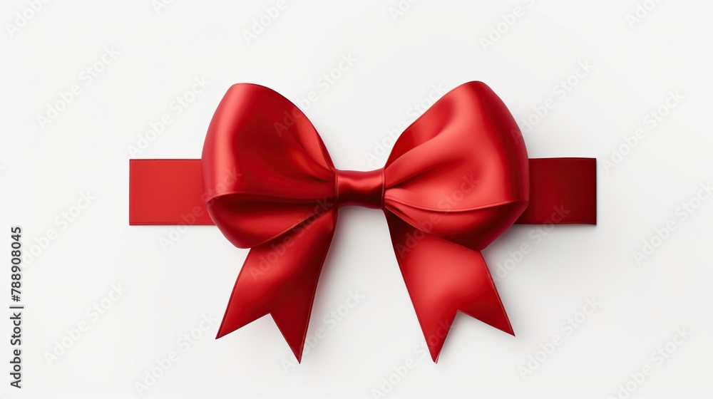 Realistic illustration of red ribbon and bow isolated on white background.