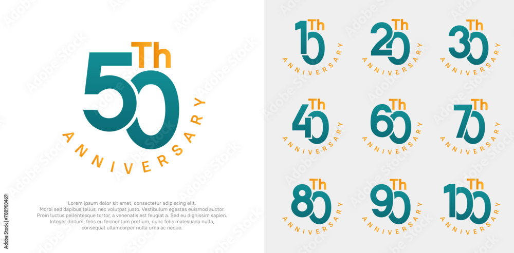 anniversary set vector design with green and orange color for celebration moment anniversary set vector design with green and orange color for celebration moment