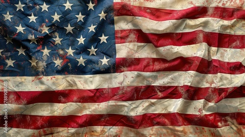 A panoramic view of the American flag unfurled horizontally, stretching across the entire width of the image, providing a bold and iconic background.