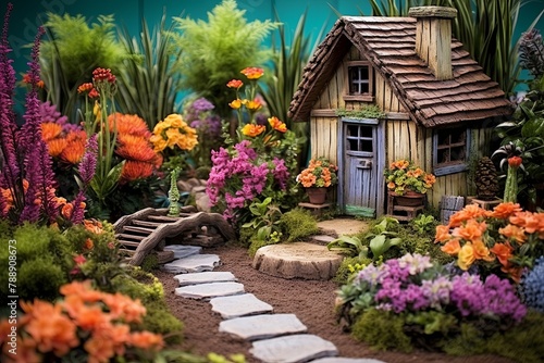 Blossom Haven: Enchanted Fairy Garden Patio Concepts with Butterfly Bushes and Colorful Flowers photo