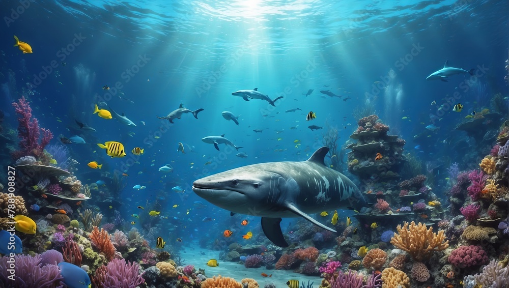 Fototapeta premium World Oceans Day Save Environment,Beautiful Underwater in wild nature background,Generative Ai.