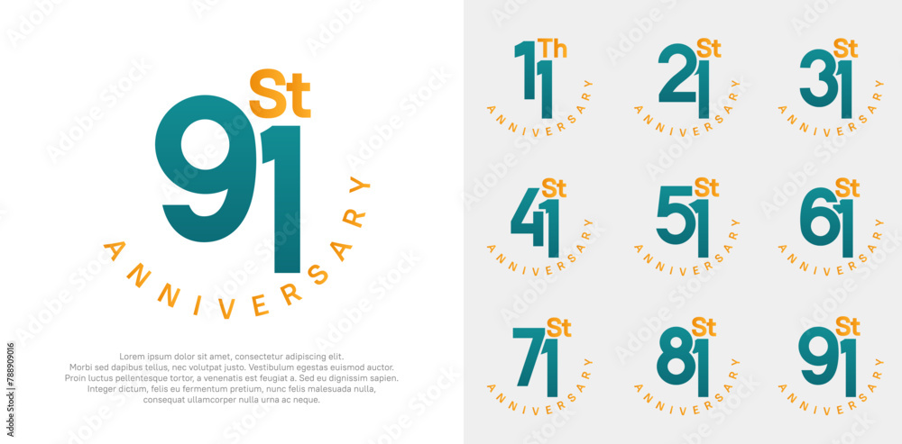 anniversary set vector design with green and orange color for celebration moment