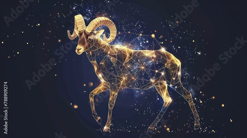 Beautiful starry low poly illustration with aries on dark background AI generated photo