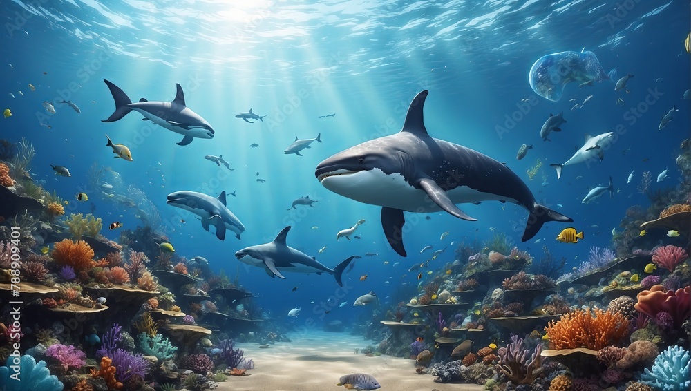 World Oceans Day Save Environment,Beautiful Underwater in wild nature background,Generative Ai. World Oceans Day Save Environment,Beautiful Underwater in wild nature background,Generative Ai.