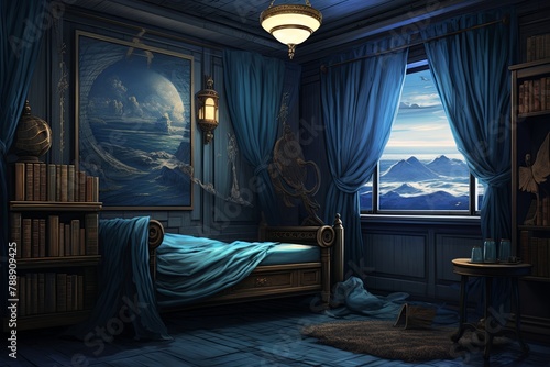 Zephyrus Wind God Fan Art: Aegean Blue Curtains Mythology Study Room Inspirations photo