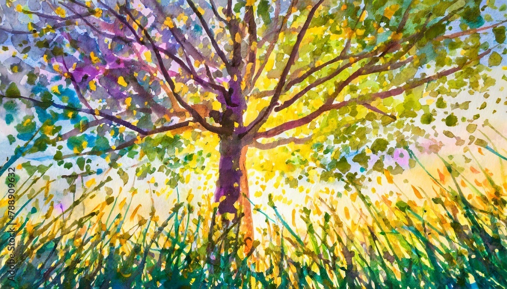Obraz premium Watercolor style background illustration with the image of beautiful life force.