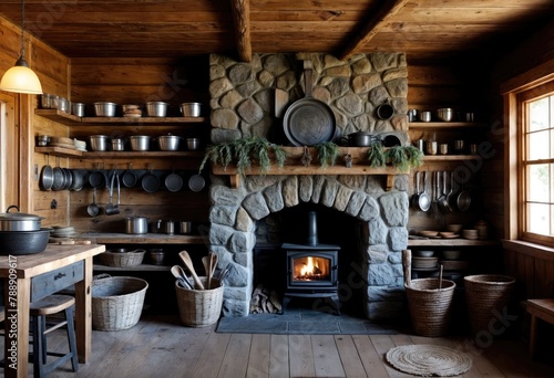 Interior Design of a 19th-Century Log Cabin