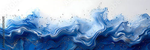 Midnight blue and silver watercolor paint swirl on transparent background.