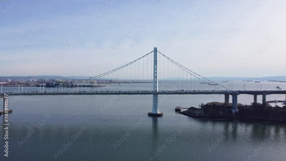 Aerial Zoom In of the Bay Bridge from Treasure Island. Aerial Zoom In of the Bay Bridge from Treasure Island.