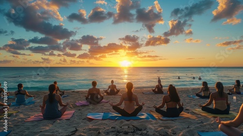 Sunrise Yoga for Global Love  Multiracial Group Practices on Beach