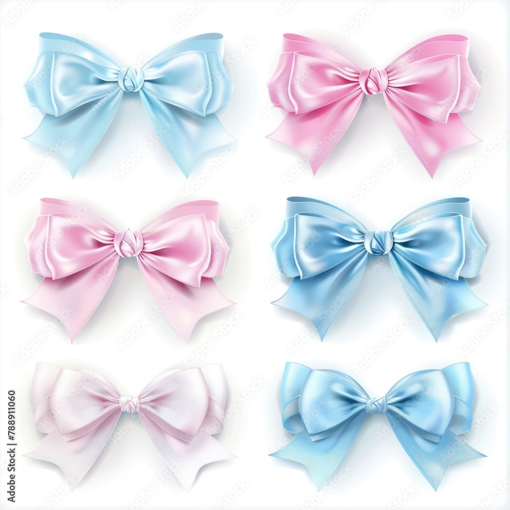 Four bows of different colors displayed on a white background Four bows of different colors displayed on a white background