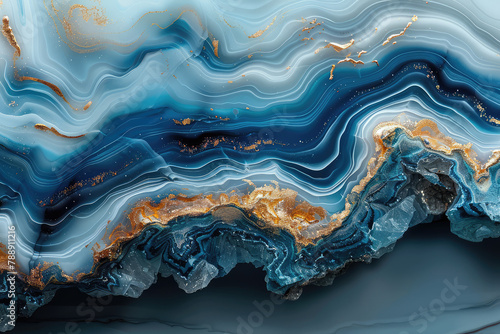 Abstract dark blue and gold marble background. Created with Ai