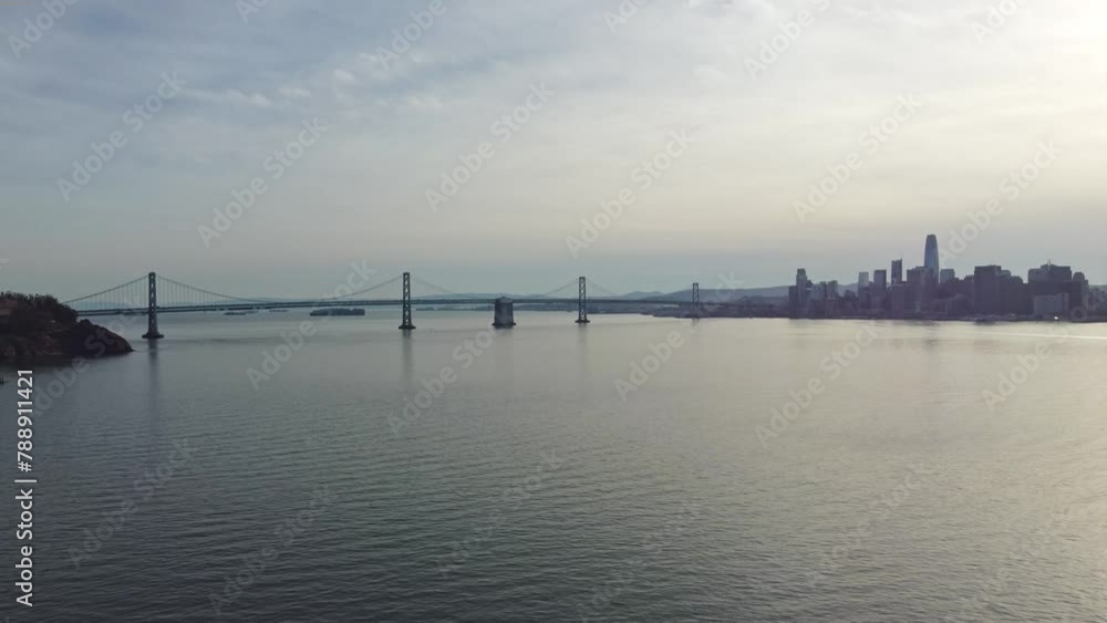 Drone Shot Zooming into the Bay Bridge of San Francisco, California. Drone Shot Zooming into the Bay Bridge of San Francisco, California.