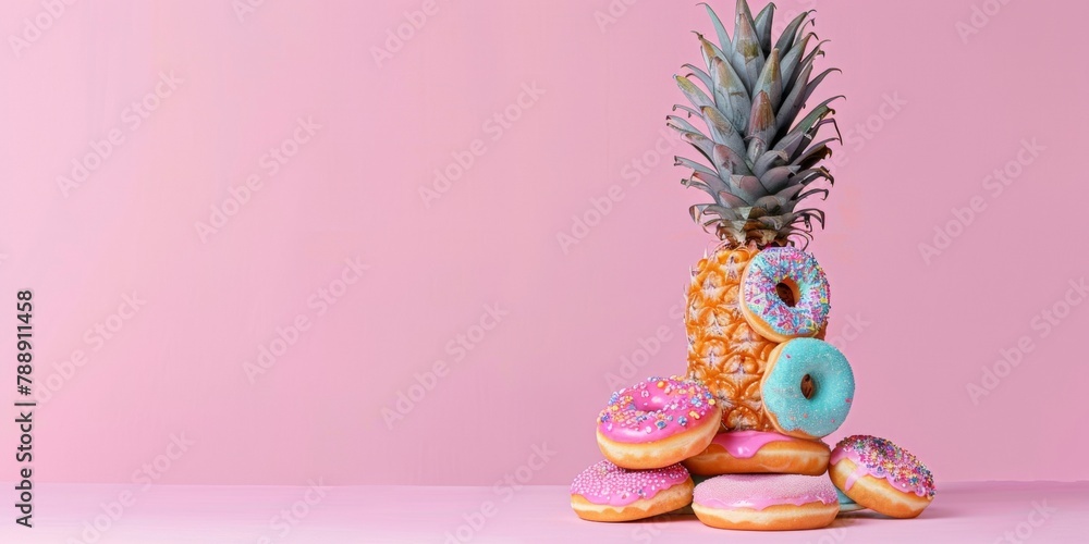 Vibrant Celebration of National Donut Day with Pineapple and Themed Skateboard