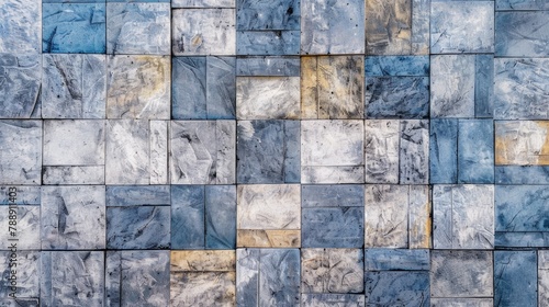 A top-down view of a creatively arranged concrete block mosaic