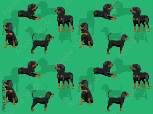 Dog Coonhound Poses Cartoon Cute Seamless Wallpaper Background