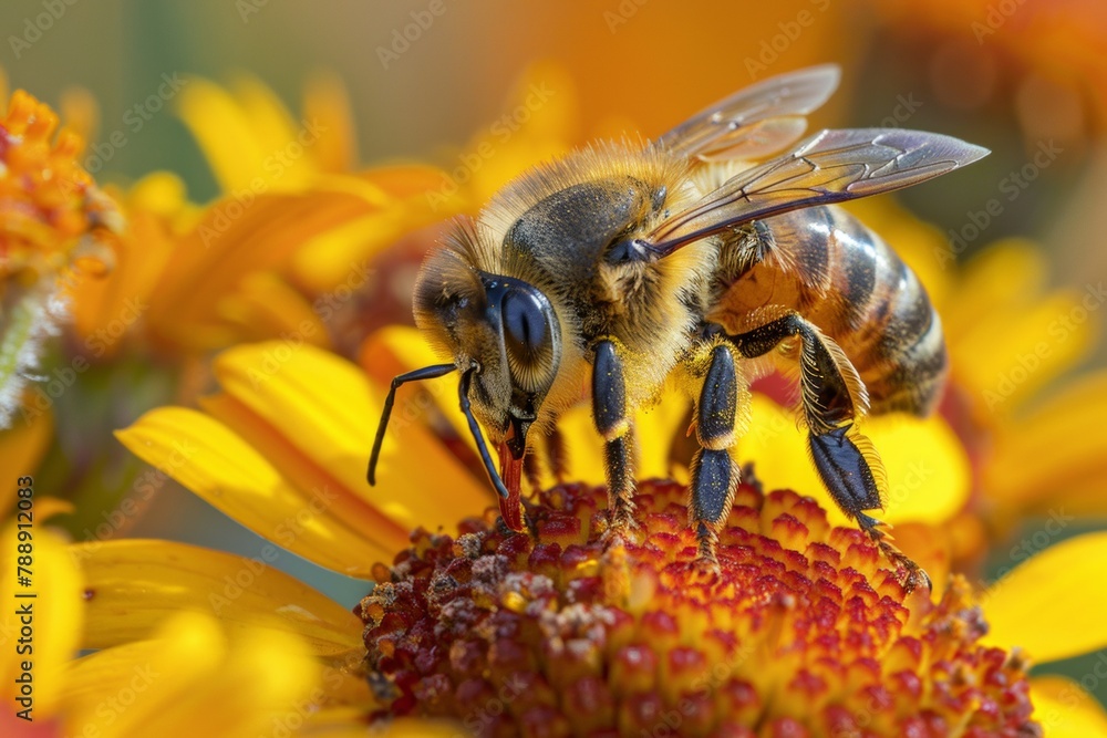 Symbiotic Beauty: Bee Pollinating in Solar Panel Field - The Dance of Technology and Nature Symbiotic Beauty: Bee Pollinating in Solar Panel Field - The Dance of Technology and Nature