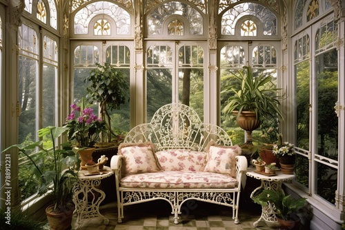 Neo-Victorian Sunroom Design  Cameo Motifs  Gilded Mirrors  Tapestry Footstools Extravaganza
