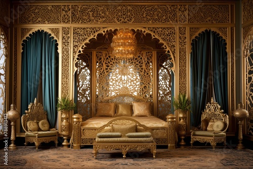 Opulent Ottoman Empire Bedroom Decors: Filigree Screens & Silk Divan Elegance photo