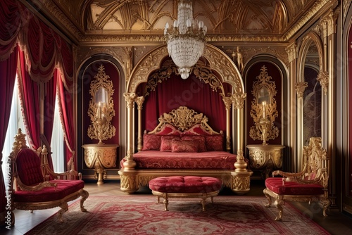 Gilt Mirror Elegance: Opulent Ottoman Empire Bedroom Decors & Luxury Damask Design