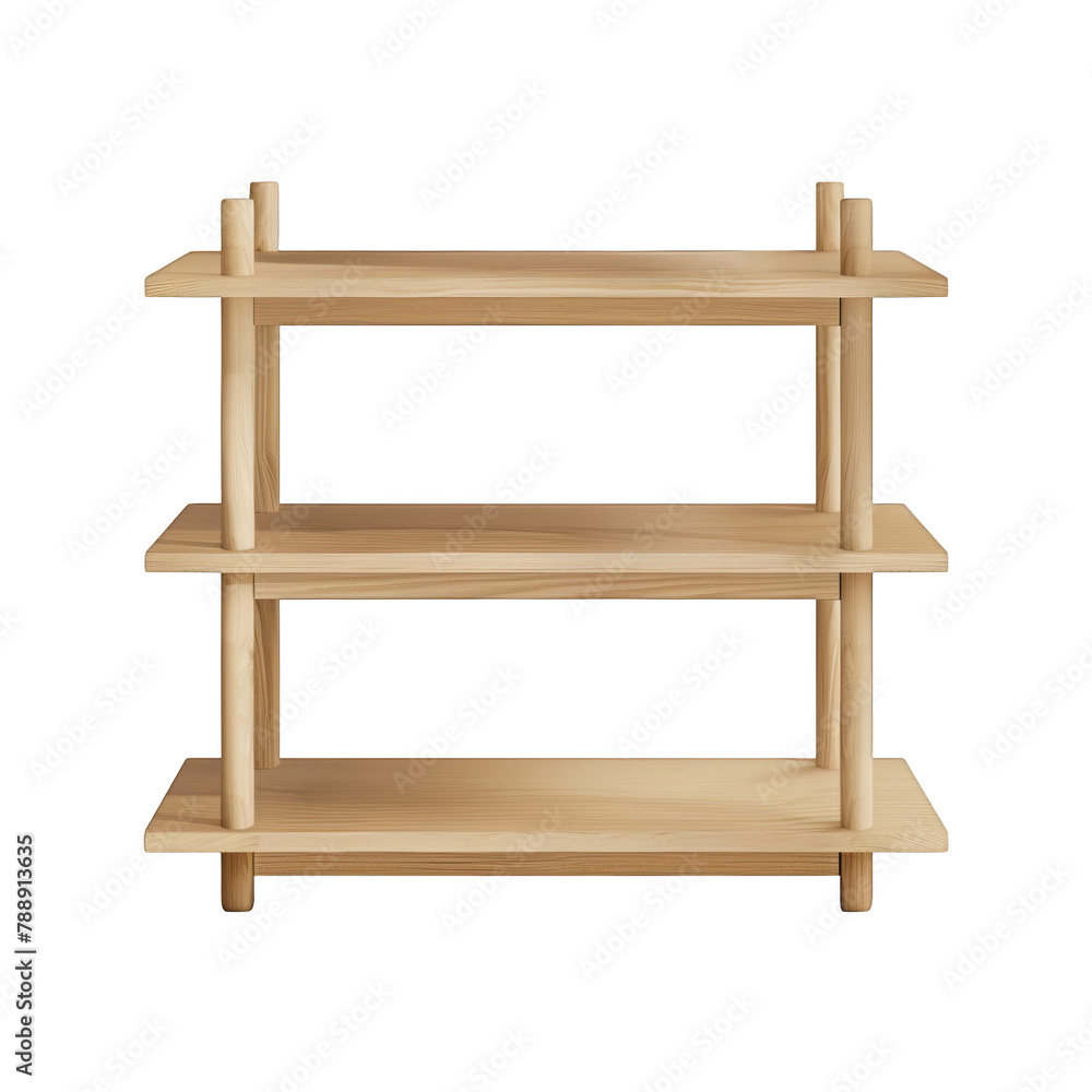 Wooden shelves on a white background with free space for storing furniture design. Wooden shelves on a white background with free space for storing furniture design.