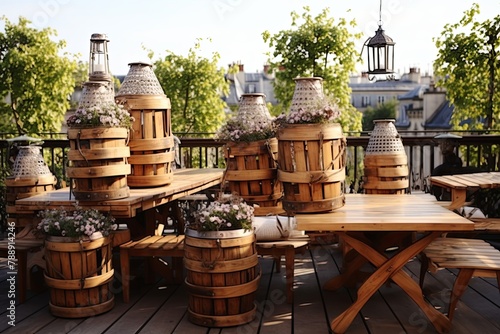 Vintage Lanterns & Baguette Baskets: Parisian Rooftop Cafe Terrace Ideas