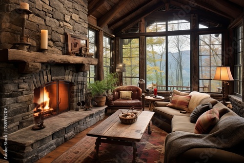 Rustic Appalachian Trail Cabin Inspirations: Reclaimed Wood and Stone Fireplace Magic © Michael