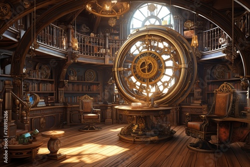 Steampunk Home Library Concepts: Astrolabes, Winged Armillary Spheres, Nautical Telescopes photo