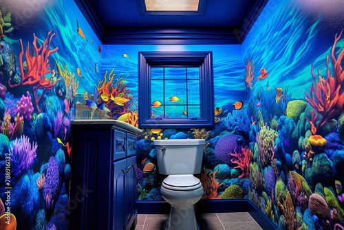 Tropical Fish Decals & Azure Blue Walls: Undersea Mermaid Bathroom Themes photo